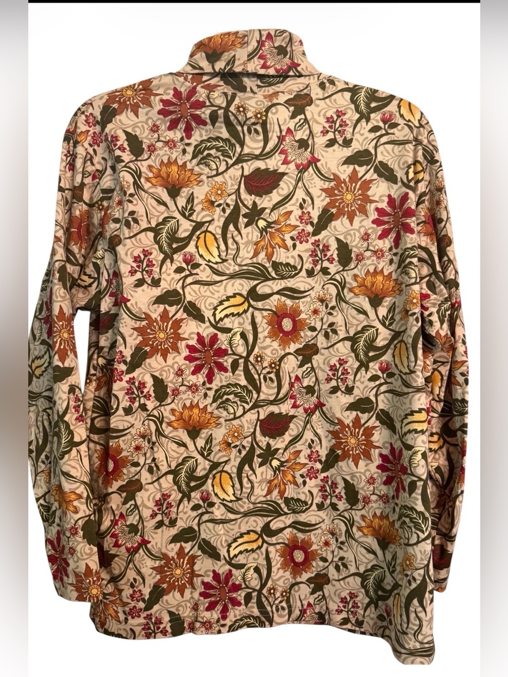 Vintage 90s Botanical Floral Cotton Turtleneck Preppy Cottagecore Top L - Picture 3 of 4